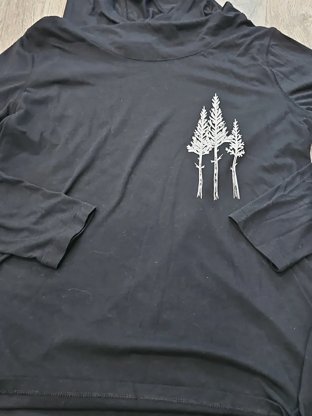 Black Hooded Long Sleeve Top with White Tree Graphic Womens - Picture 3 of 3